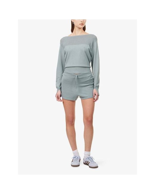 ADANOLA Blue Logo-Plaque Mid-Rise Knit Shorts