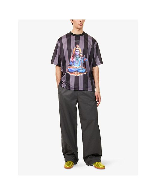 AWAKE NY Blue Soccer Striped Woven T-Shirt for men