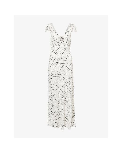 Rixo White Cathy Polka-Dot Woven Midi Drss