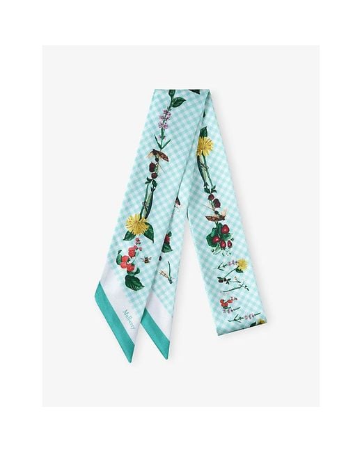 Mulberry Blue River Side Floral-Print Skinny Woven Scarf