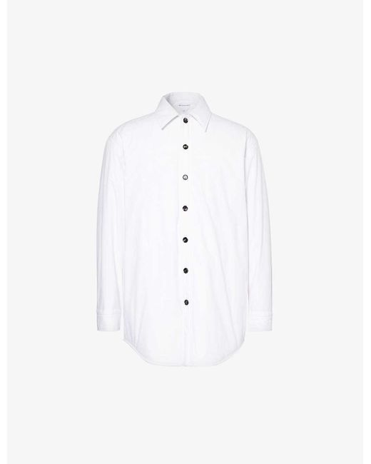 Bottega Veneta White Poplin Brand-patch Regular-fit Cotton Shirt for men