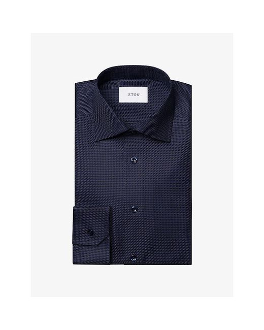 Eton of Sweden Blue Houndstooth Slim-Fit Fine-Twill Shirt for men