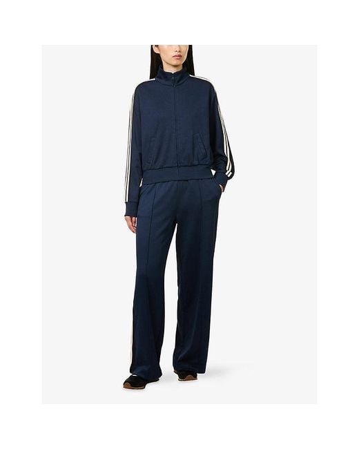 GOOD AMERICAN Blue The Track Pant Cotton-Jersey Jogging Bottoms