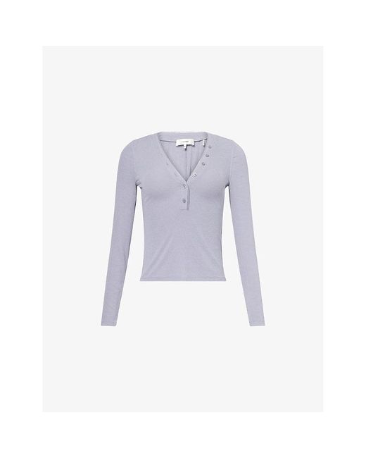 FRAME Purple The Henley Ribbed Modal-Jersey Top