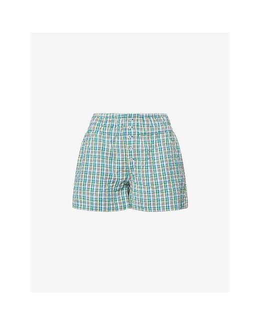 Damson Madder Blue Kairo Checked Cotton Shorts