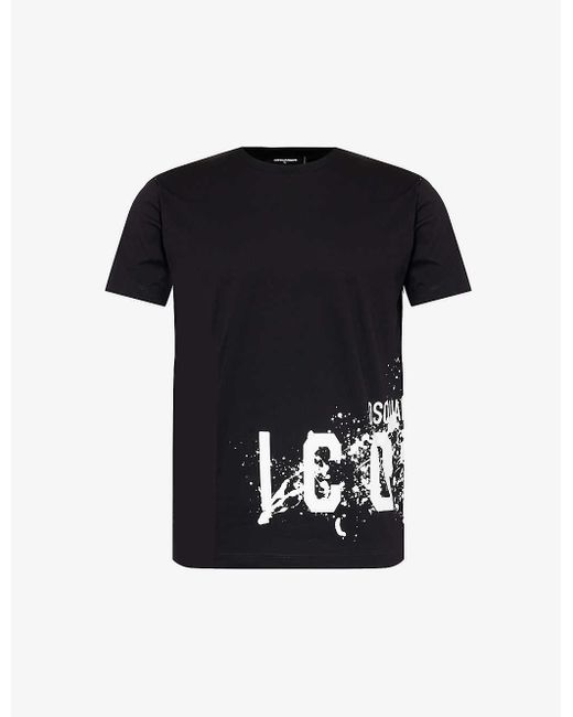DSquared² Black Icon Splash Logo Text-print Cotton-jersey T-shirt for men