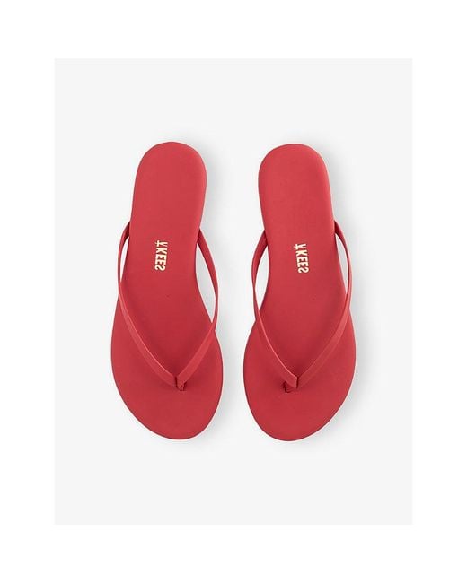 TKEES Red Lily Leather Flip-Flops