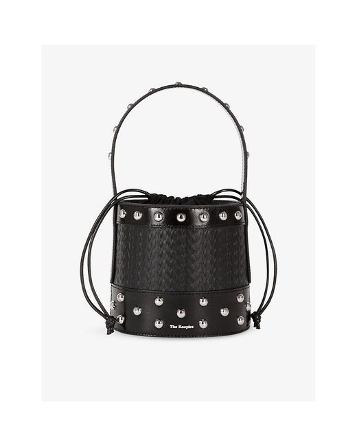 The Kooples Black Stud-Embellished Leather Bucket Bag