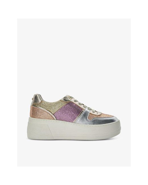 Dune Gray Evangelyn Rhinestone-embellished Faux-leather Flatform Low-top Trainers