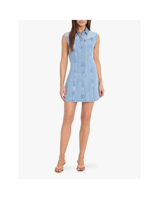 GOOD AMERICAN Blue Dolly's Joleans Sleeveless Collared Denim Mini Dress