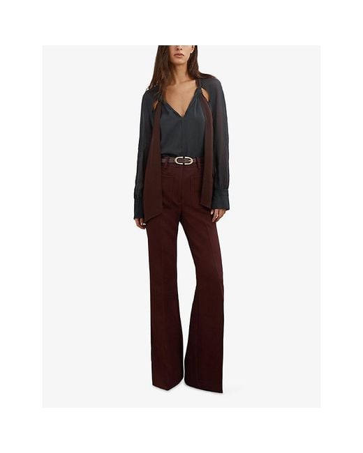 Reiss Blue Jasmine Tie-Neck Woven Blouse