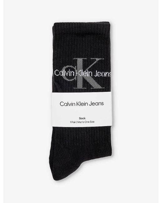 Calvin Klein Black Branded Crew-length Cotton-blend Socks for men