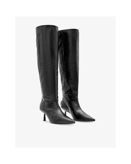 AllSaints Black Odyssey Folded-Cuff Leather Heeled Boots