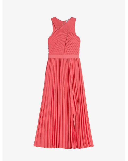 Ted Baker Red Loueli Cross-front Pleated Stretch-knit Midi Dress