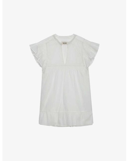 Zadig & Voltaire White Tiza Frilled-sleeve Satin Blouse