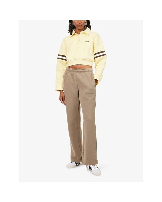 Ru & Rocka Metallic Cropped Polo Cotton-Blend Sweatshirt