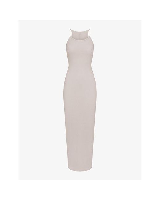Skims White Cotton Rib Scoop-Neck Stretch-Cotton Maxi Dress