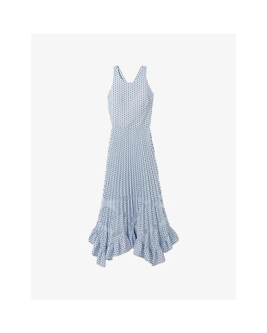 Claudie Pierlot Blue Polka-Dot Sleeveless Woven Midi Dress