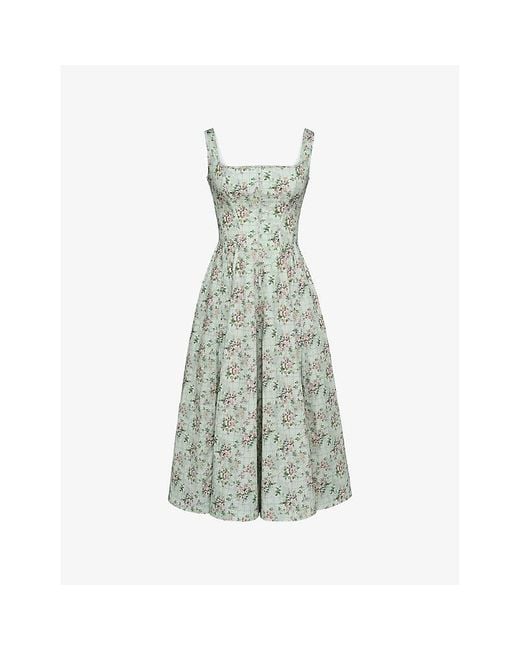 House Of Cb Mariabella Floral-Print Stretch-Cotton Midi Dress in Green |  Lyst