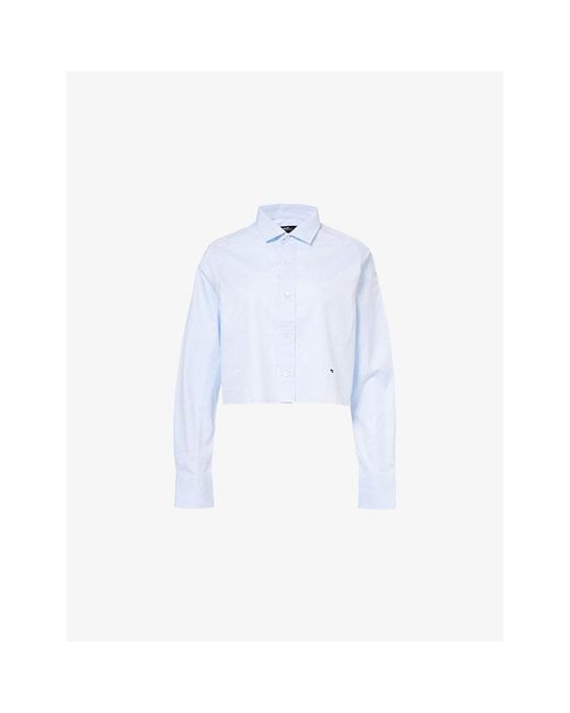 HOMMEGIRLS Blue Cropped Long-Sleeve Cotton Shirt