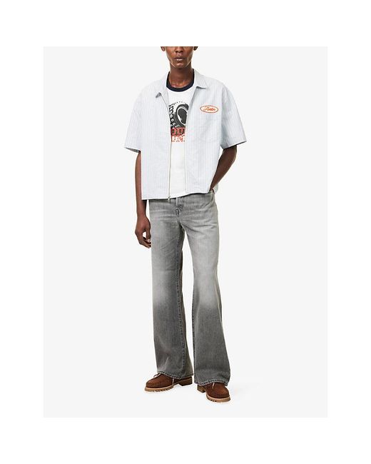 Austin Post White Gas Station Striped Cotton Shirt for men