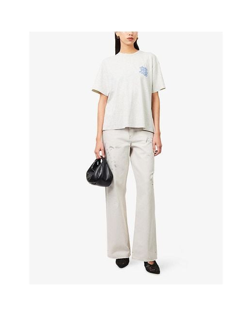 Anine Bing White Cade Wave-Logo Cotton T-Shirt