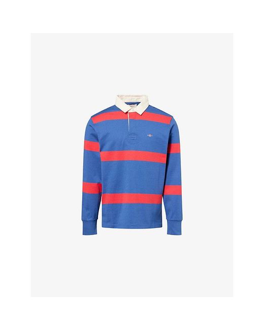 Gant Blue Striped Rugby Cotton Polo Shirt for men