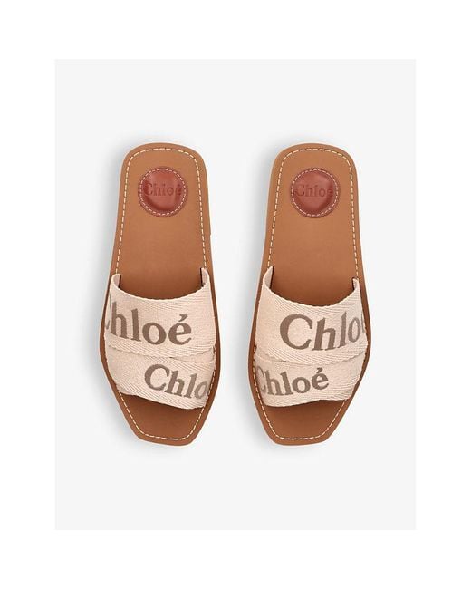 Chloé White Woody Logo-print Canvas Sandals