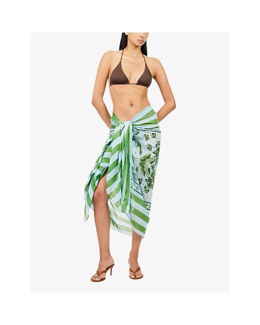 VERANDAH Green Printed Cotton-Silk Sarong