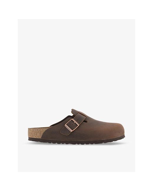 Birkenstock Brown Boston Logo-Embossed Leather Clogs for men