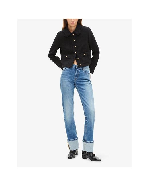 The Kooples Black Side-Pocket Tweed Cotton-Blend Jacket