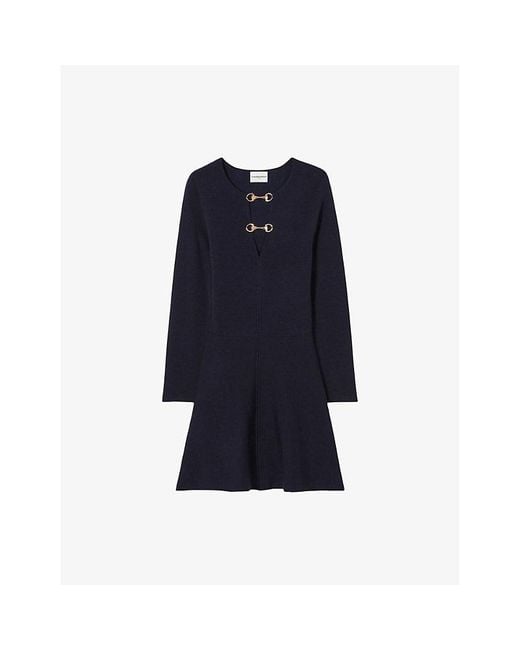 Claudie Pierlot V-Neck Long-Sleeve Stretch-Knit Mini Dress in Blue | Lyst Claudie Pierlot V-Neck Long-Sleeve Stretch-Knit Mini Dress in Blue | Lyst