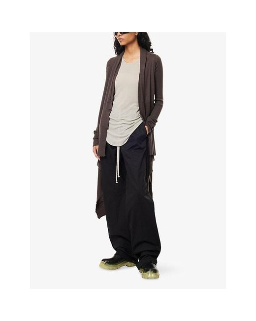 Rick Owens Brown Wrap Draped Wool Cardigan