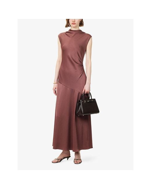 ME+EM Red Cowl-Neck Sleeveless Satin Maxi Dress