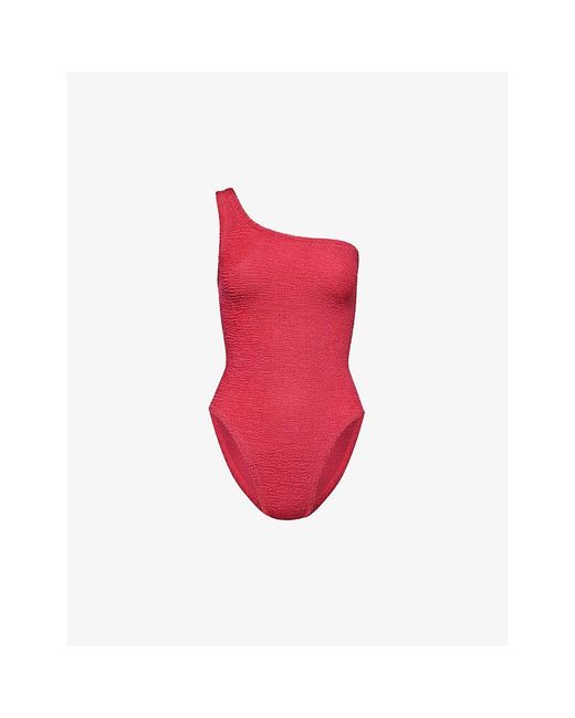 Hunza G Red Nancy One-shoulder Crinkled-texture Swimsuit