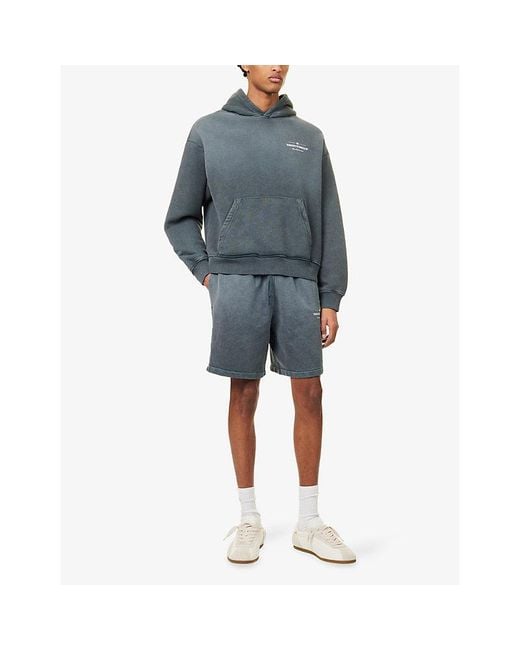 The Couture Club Blue Spray-Wash Logo-Print Cotton Hoody for men
