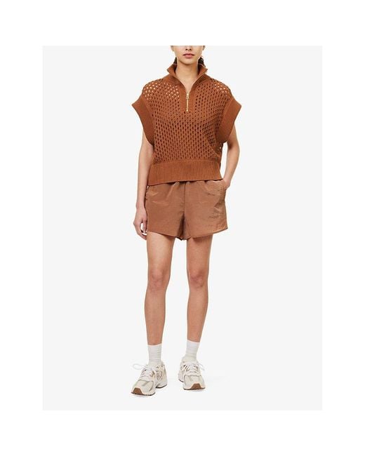 Varley Brown Gaines Half-zip Relaxed-fit Cotton Top X