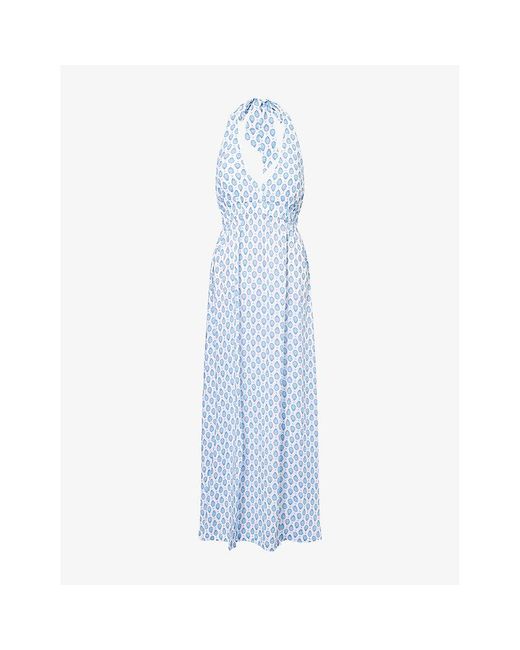 Heidi Klein Blue La Croissette Halterneck Woven Maxi Dress