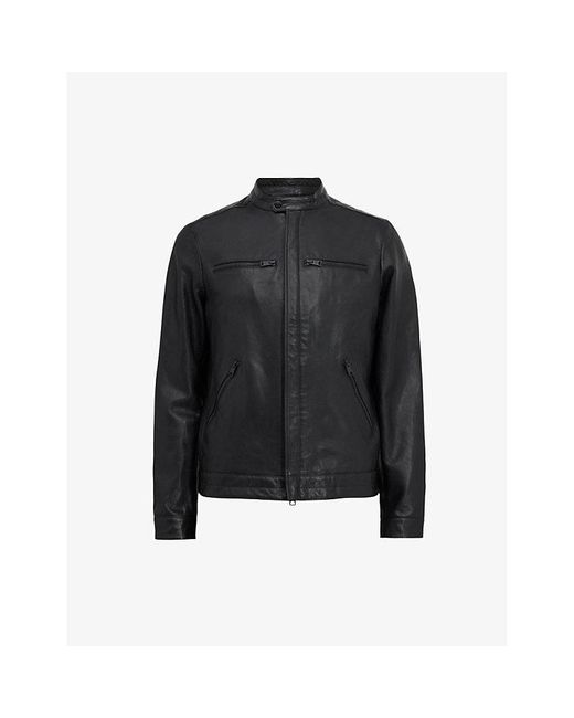 AllSaints Black Jade Tab-Collar Regular-Fit Leather Jacket for men