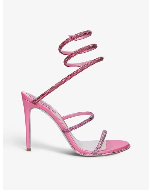 Rene Caovilla Pink Cleo Crystal-embellished Satin Leather Heeled Sandals