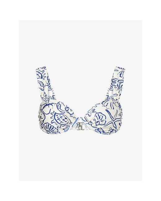 Jonathan Simkhai Blue Anniston Ruched Bikini Top