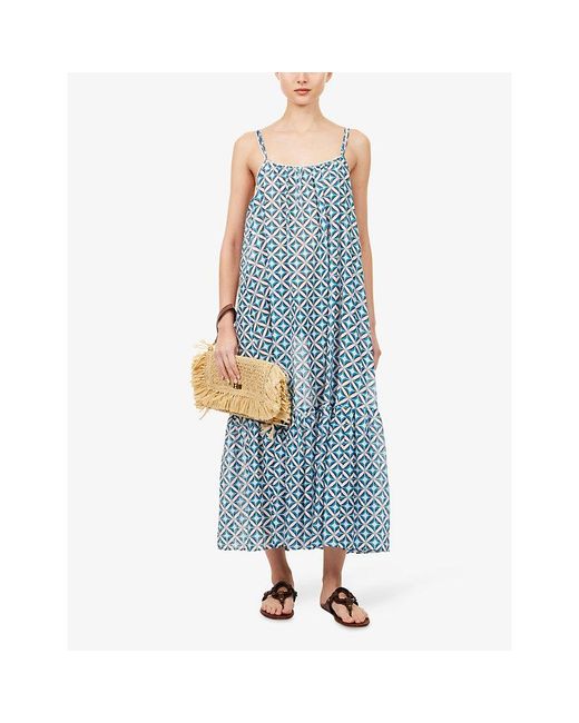 Max Mara Blue Alisso Printed Silk And Cotton Midi Dress