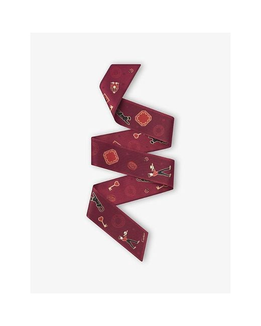 Cartier Red Diabolo De Bandeau Printed Silk-Twill Scarf