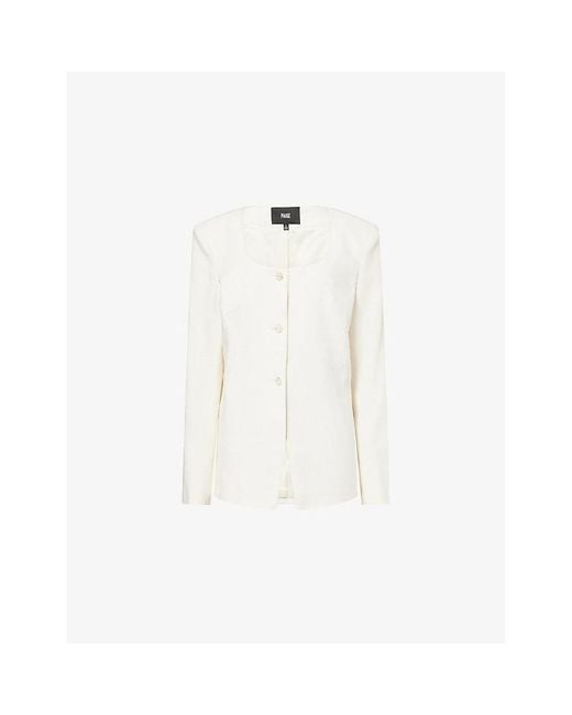 PAIGE White Edina Scoop-Neck Woven Blazer