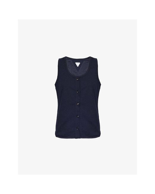 Bottega Veneta Blue Scoop-Neck Sleeveless Cotton-Jersey Top