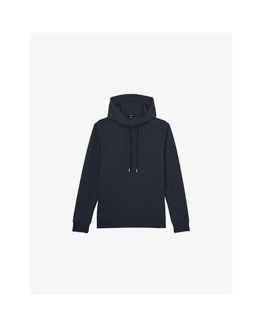 Reiss Blue Fabien Regular-Fit Stretch-Jersey Hoody for men
