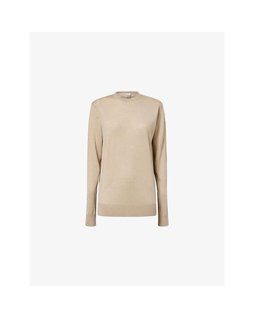 Totême Natural Crew Fine-Knit Wool-Silk Top