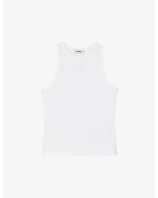 Sandro White Round-neck Sleeveless Cotton T-shirt