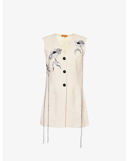 Stine Goya Natural Fillo Floral-embroidered Stretch-woven Waistcoat