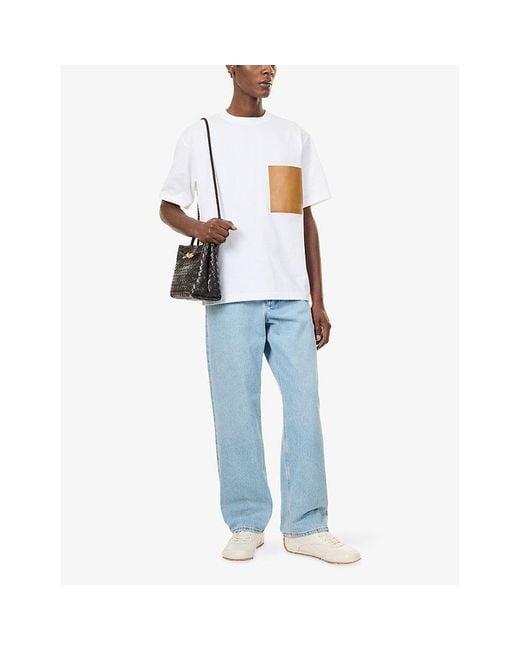 Bottega Veneta White Leather-Pocket Cotton T-Shirt for men